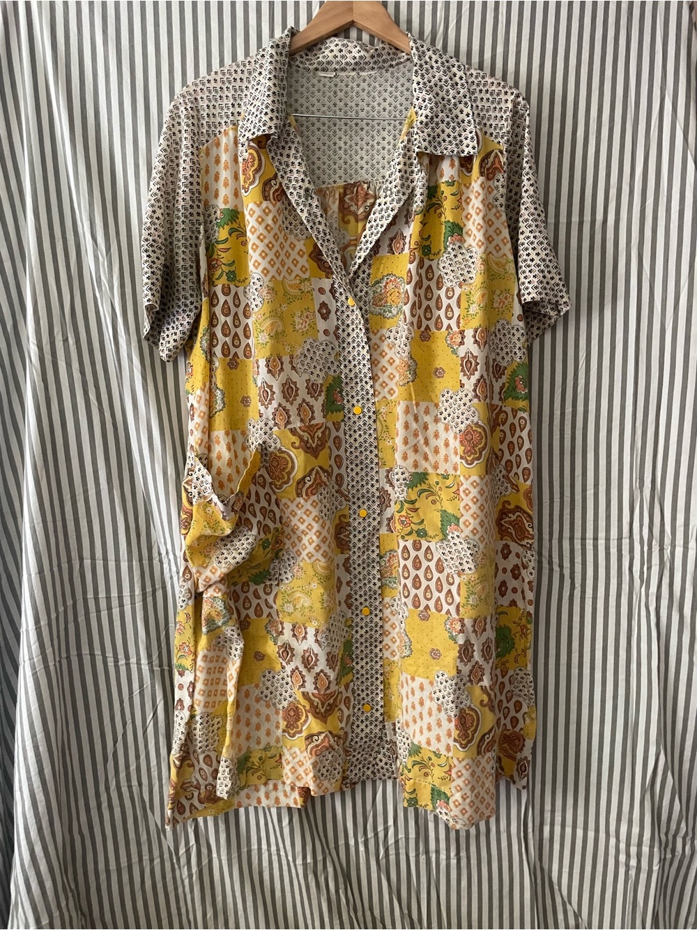 Vintage Yellow Patchwork Print Collared Dress/House Dress/Robe - Picture 1 of 5